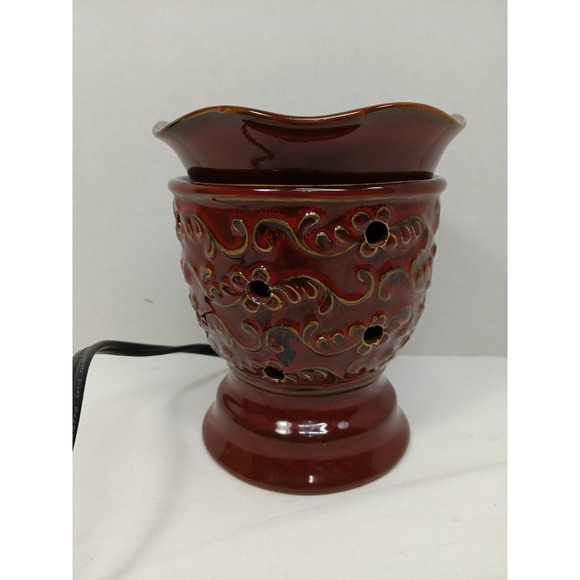 Scentsy Other - Scentsy Roma Retired Burgundy Red Scroll Electric Wax Warmer Ceramic Embossed